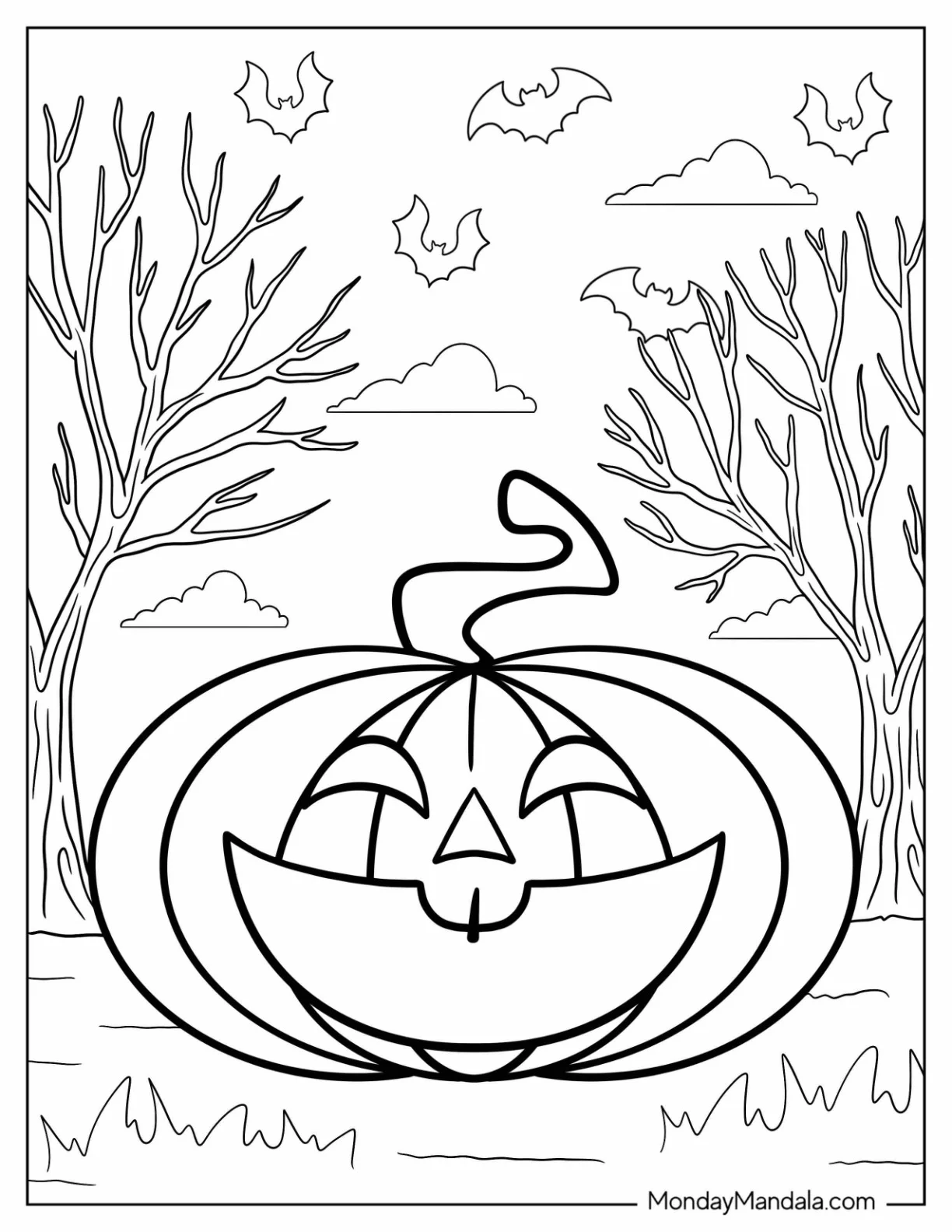 Smiling Jack-O-Lantern Coloring Page During Halloween coloring page