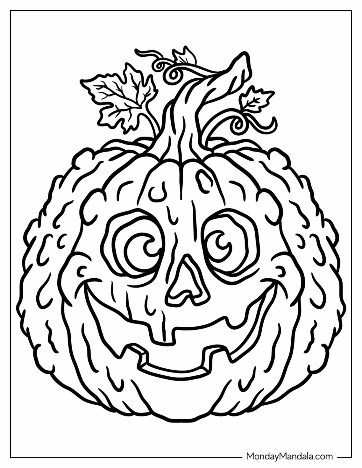 Spooky Melting Jack O’ Lantern with Twisted Stem Coloring Page for Kids coloring page