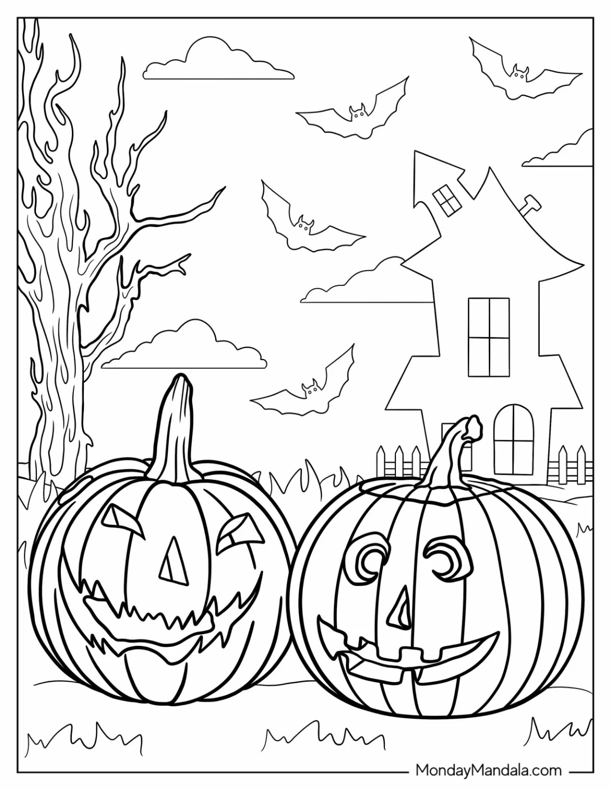 Two Halloween Jack-O-Lantern Coloring Page coloring page — printable line art