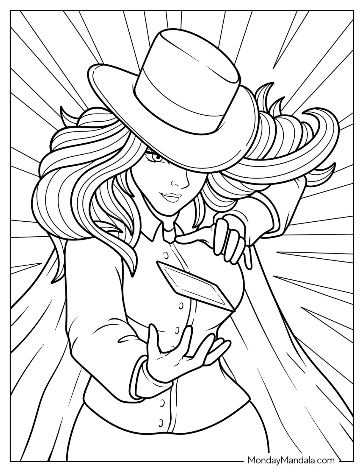 Magic Coloring Page Of Anime Magician Making A Card Levitate coloring page