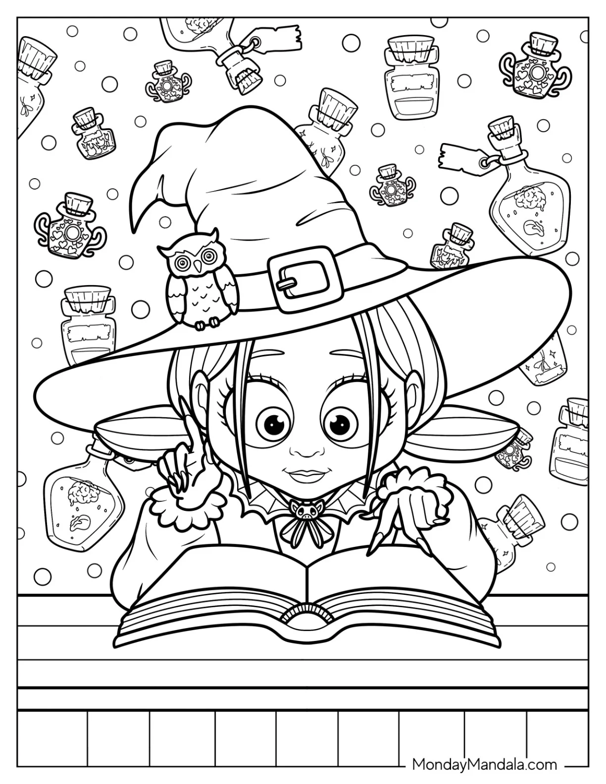 Magic Coloring Page Of Girl Studying Spells For Kids coloring page