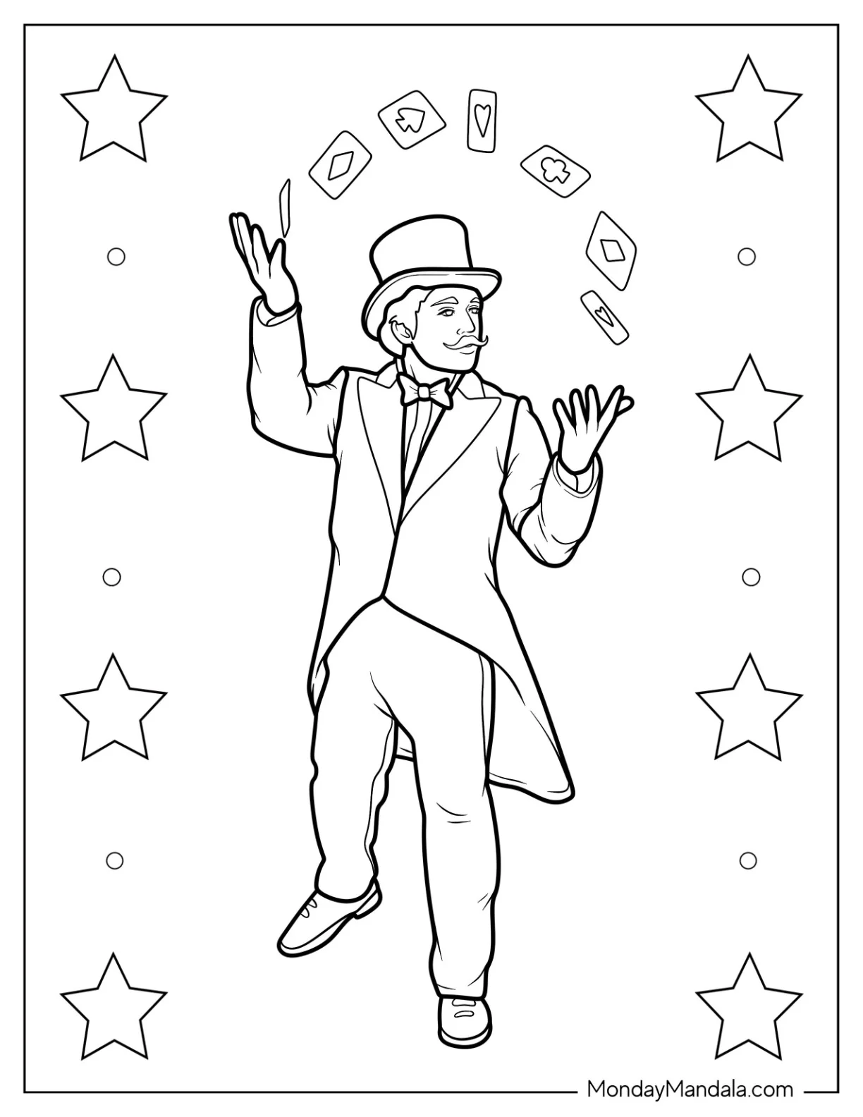 Magic Coloring Page Of Magician Performing A Card Trick For Kids coloring page