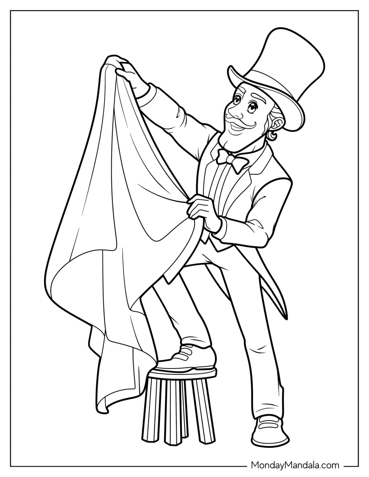 Magic Coloring Page Of Magician With Mustache Holding Up A Cloth coloring page