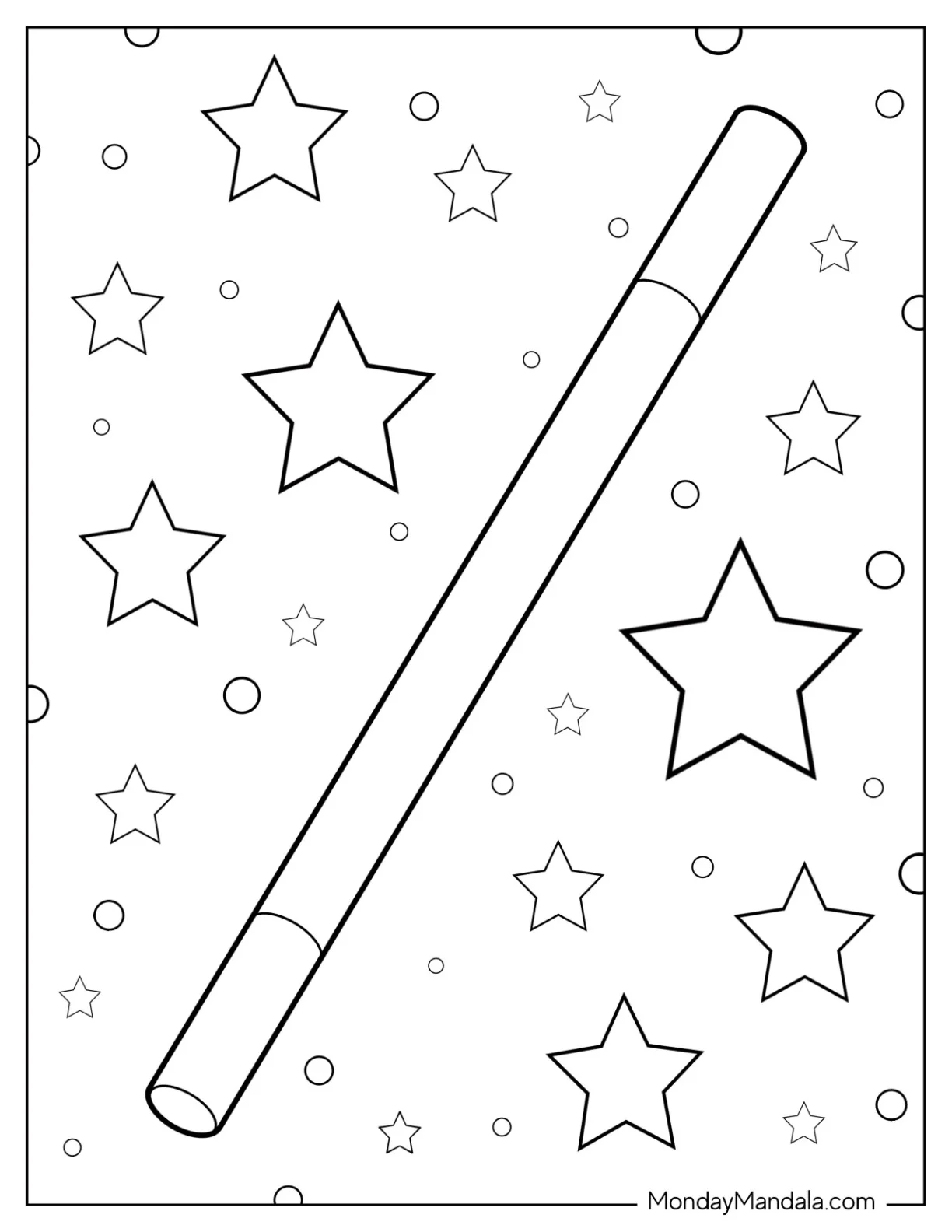 Magic Coloring Page Of Magician's Wand With Starry Background Coloring Page For Kids coloring page