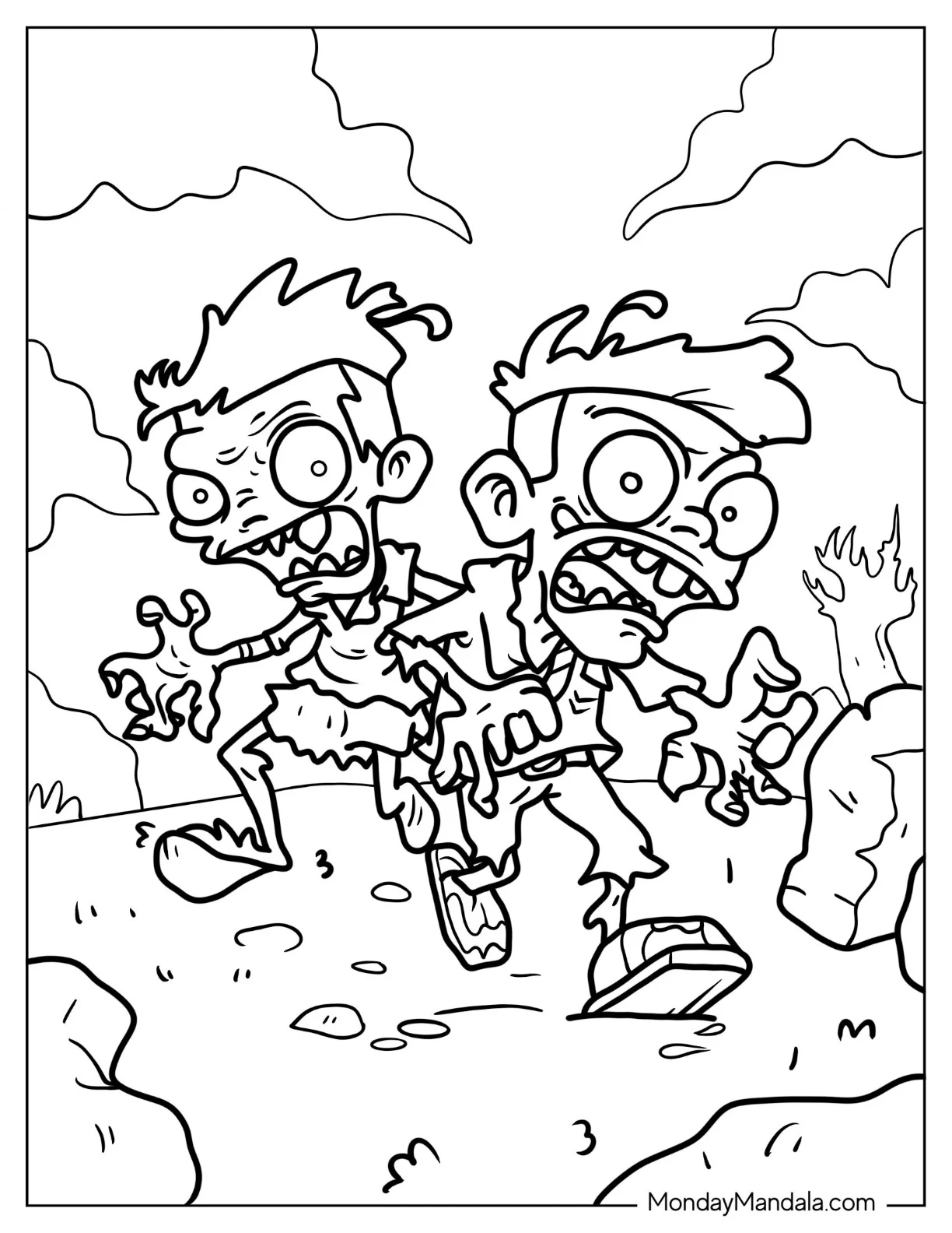 Brain Eating Zombie Monster Coloring Page coloring page — printable line art
