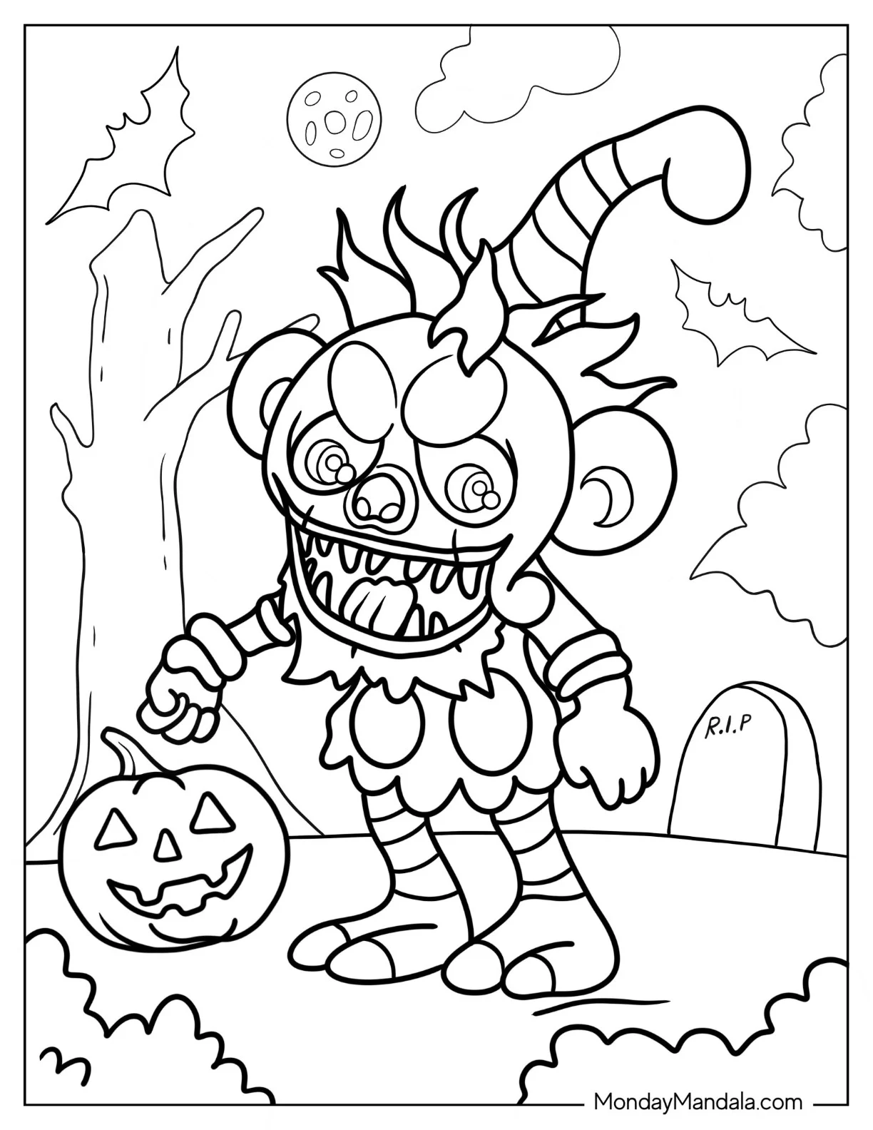 Creepy Looking Clown Monster Coloring Page coloring page