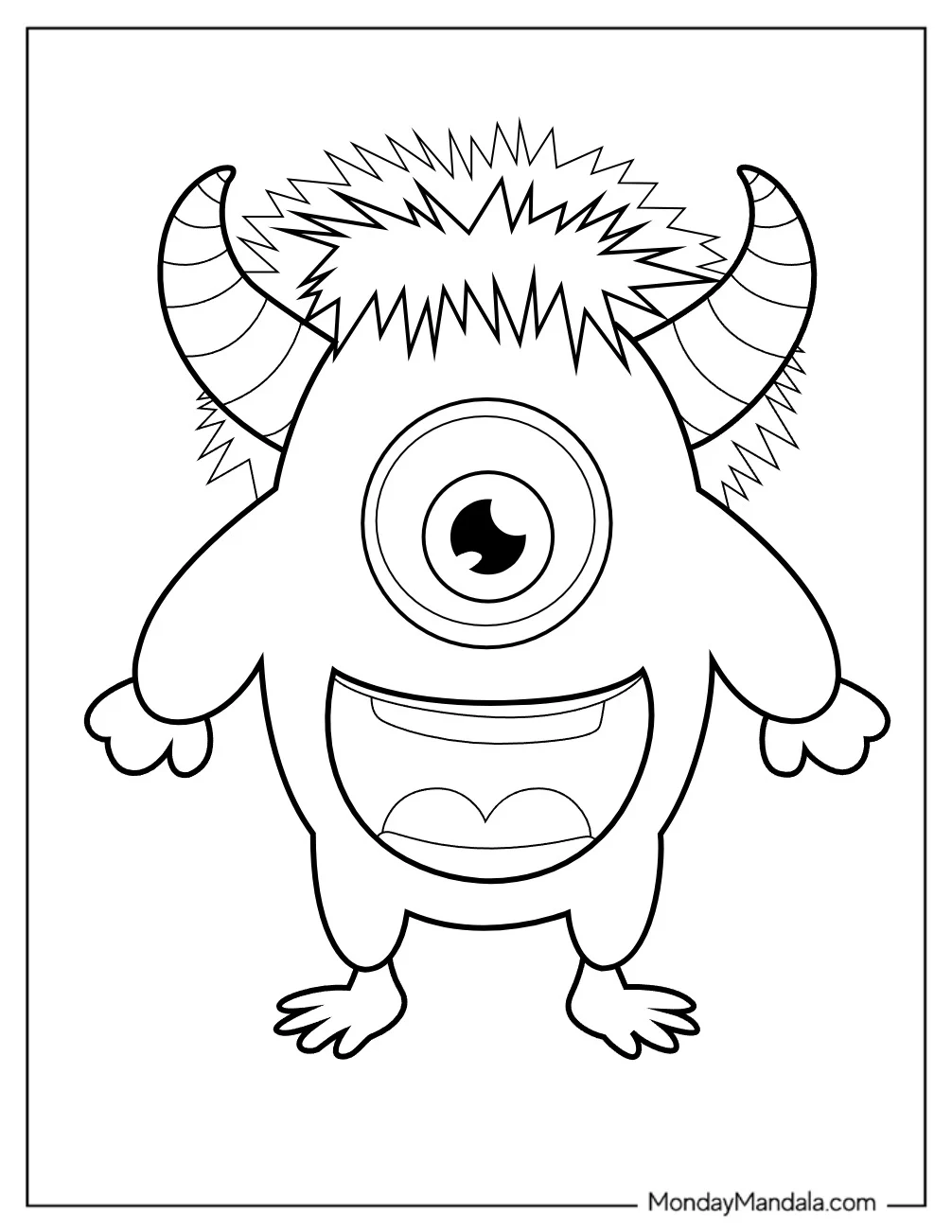 Easy Smiling Monster Coloring Page For Preschoolers coloring page