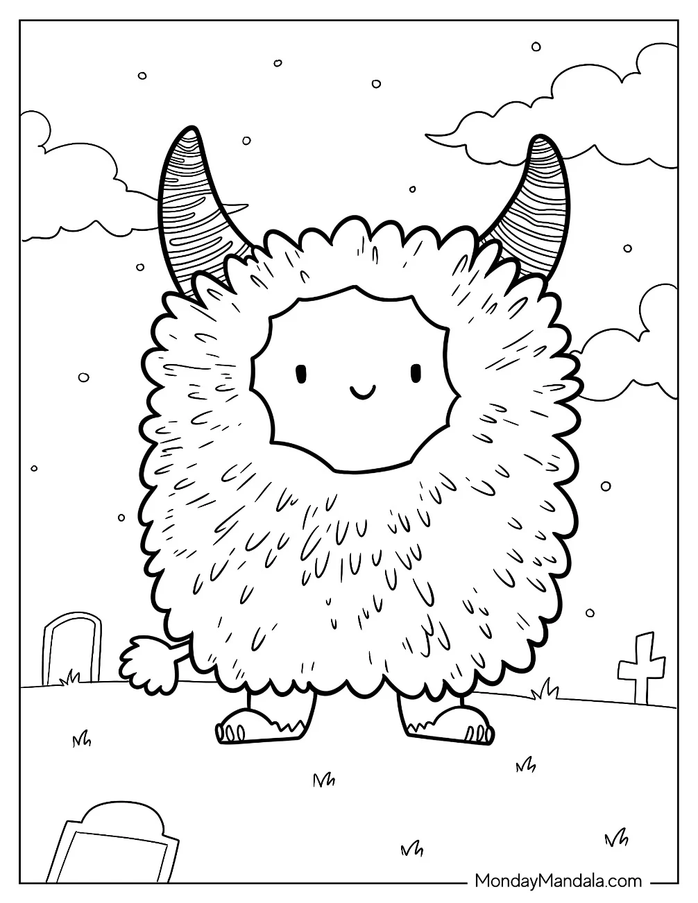 Fluffy Sheep Monster Coloring Page For Kids coloring page