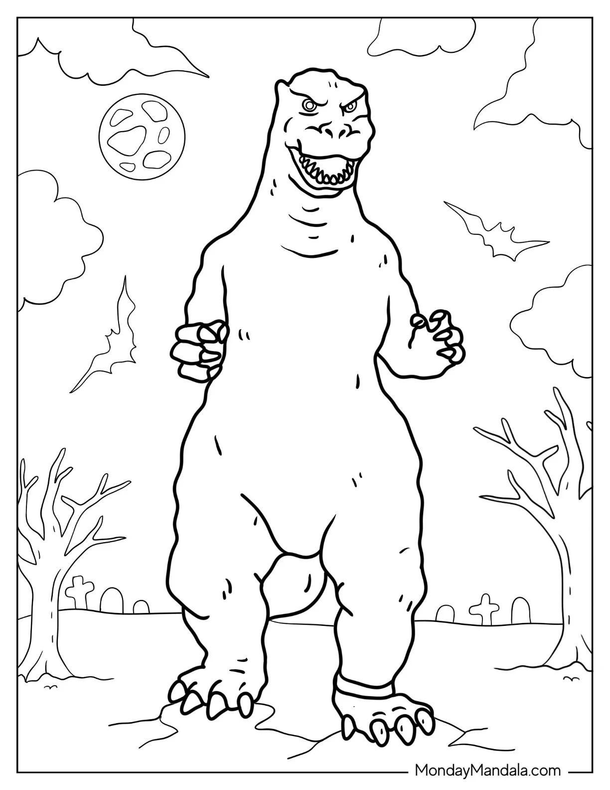 Godzilla Monster Coloring Page coloring page — printable line art