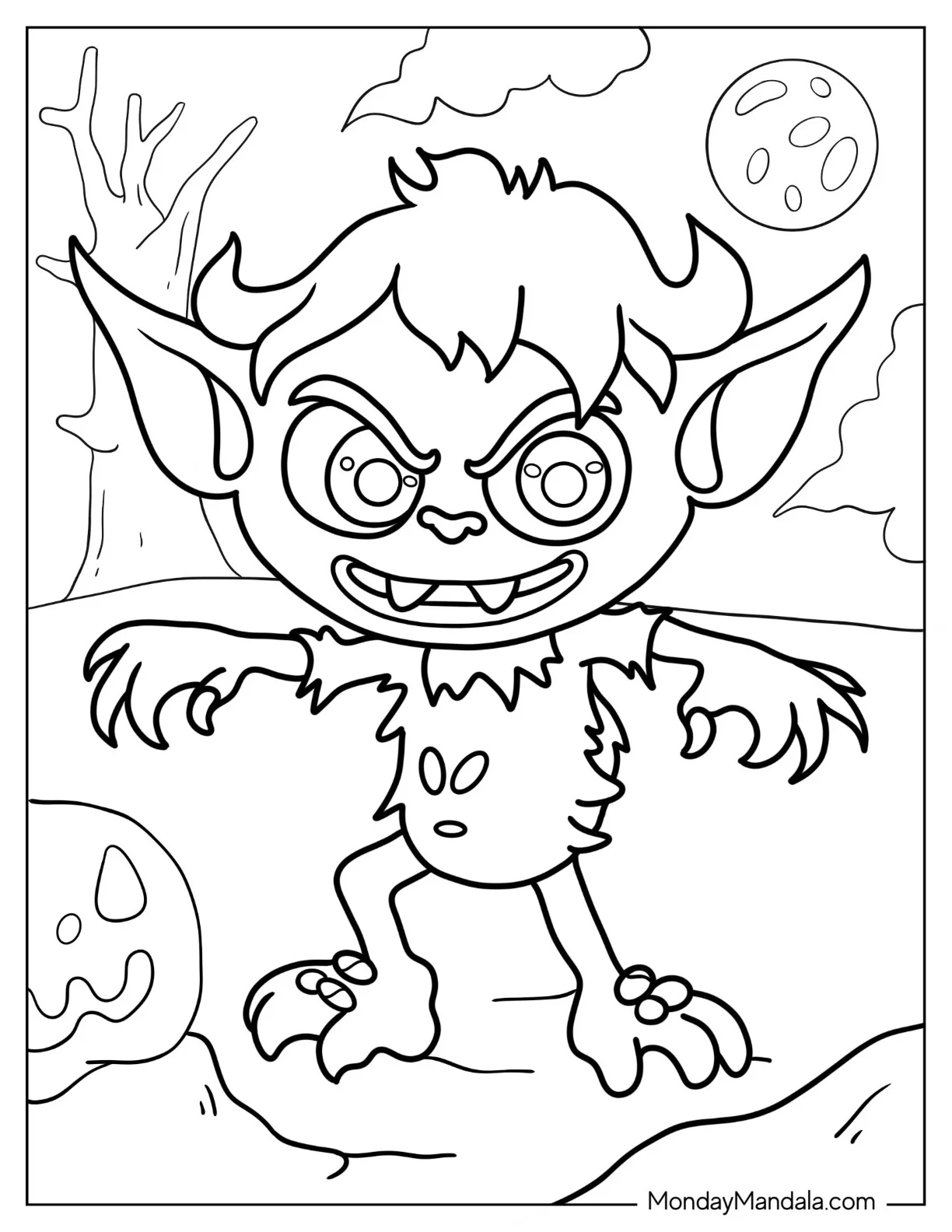 Gremlin Monster Coloring Page Under The Moonlight coloring page