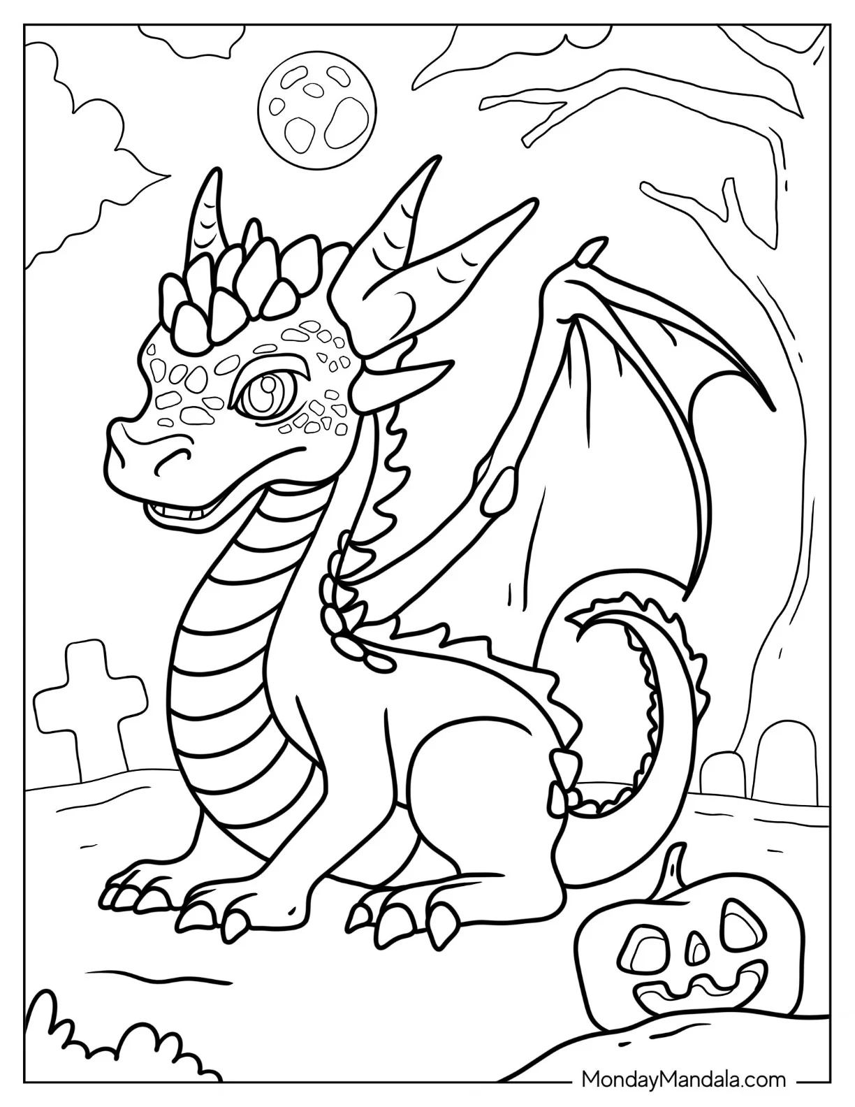Halloween Themed Dragon Monster Coloring Page coloring page