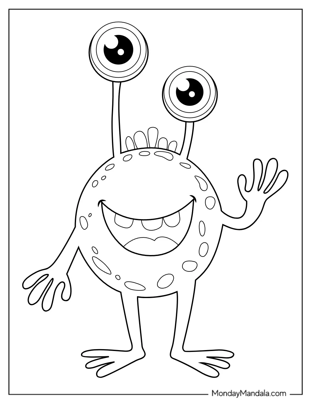 Kawaii Monster Coloring Page Waving For Preschoolers coloring page