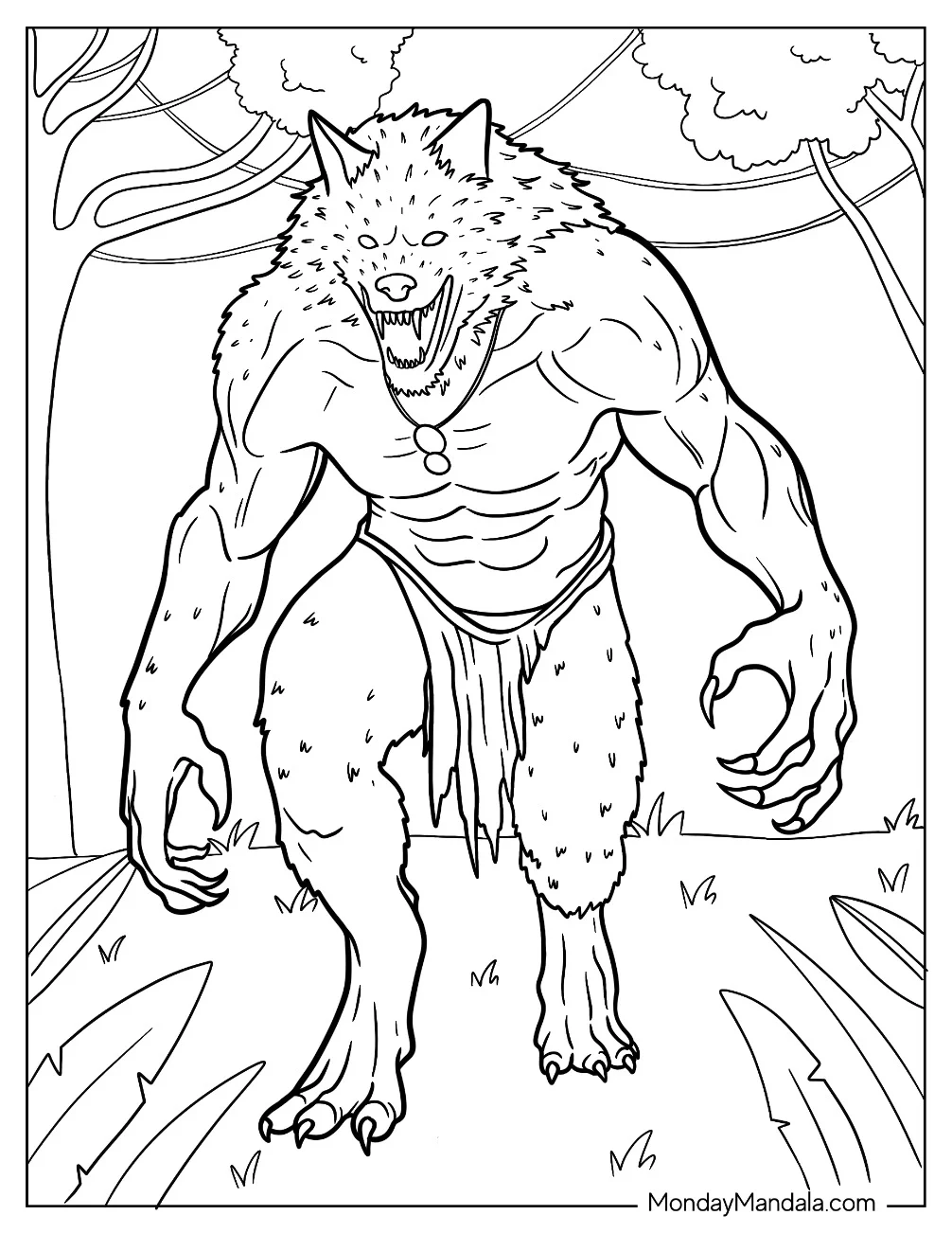 Monster Coloring Page Massive Werewolf Walking Out Of The Forest coloring page