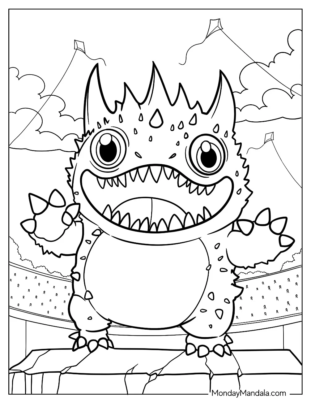 Scaly Dragon Monster Coloring Page For Kids coloring page