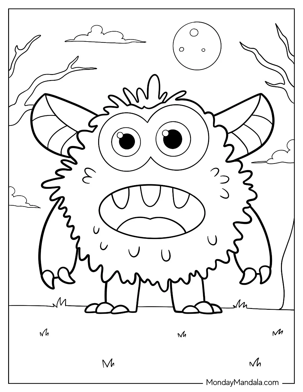 Shocked Furry Ball Monster Coloring Page For Kids coloring page