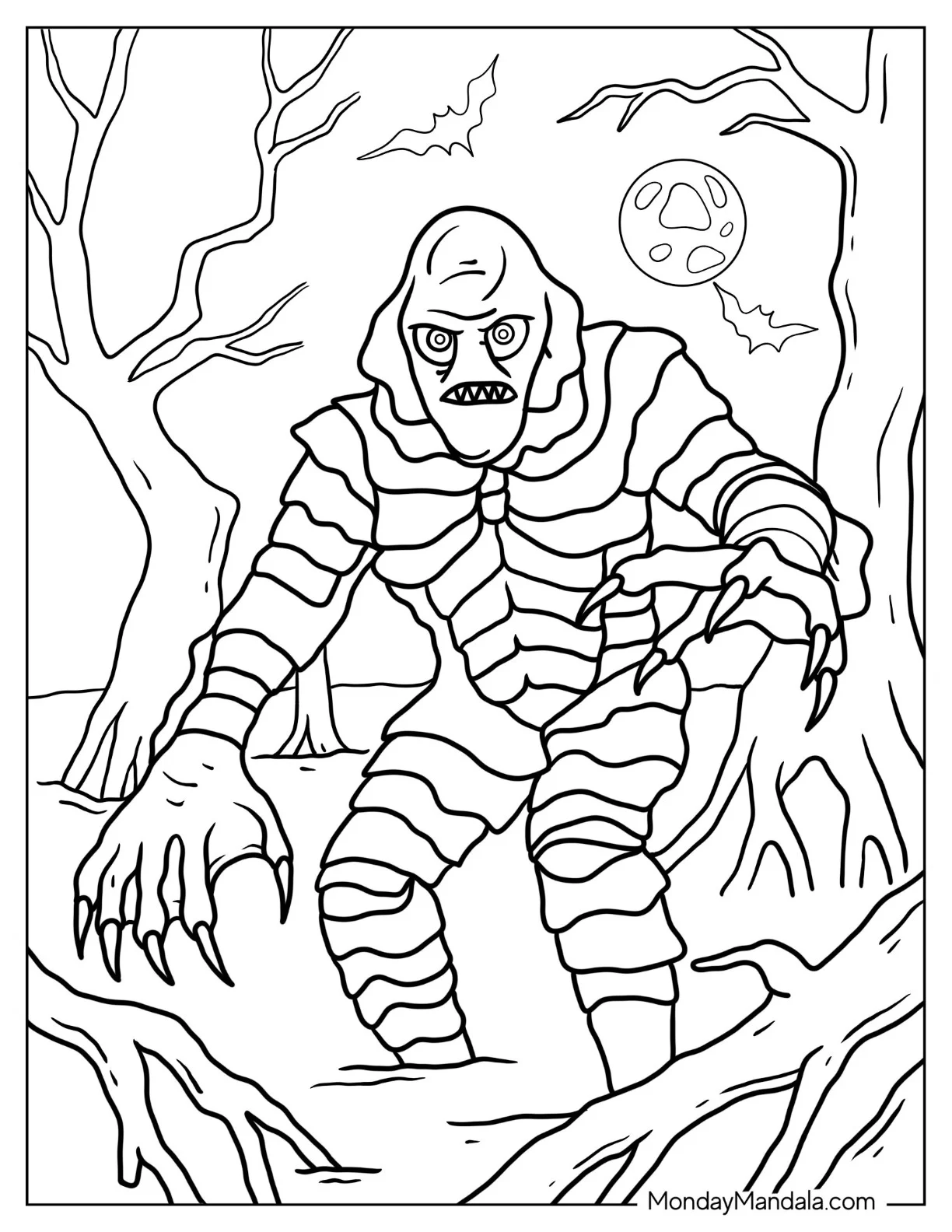 Swamp Creature Monster Coloring Page coloring page — printable line art