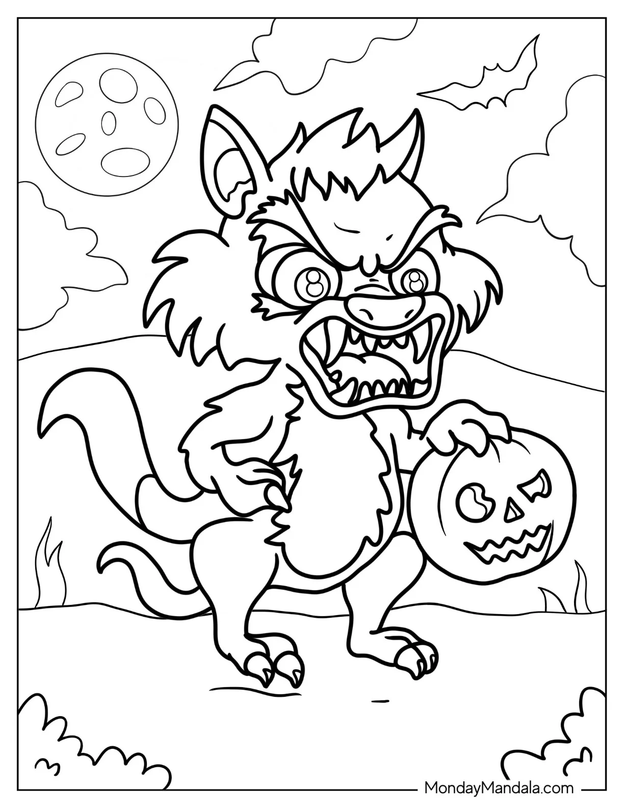 Werewolf Monster Coloring Page For Kids coloring page