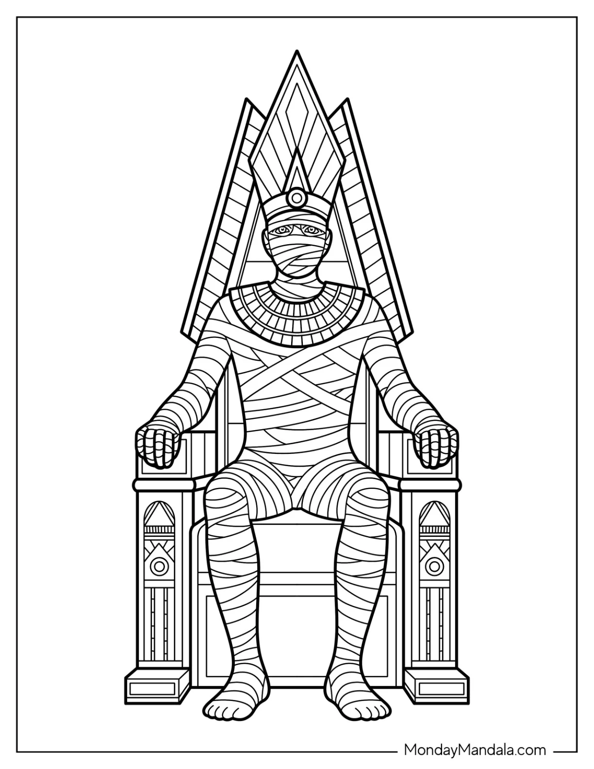 Ancient Egyptian Mummy Coloring Page King on Throne coloring page