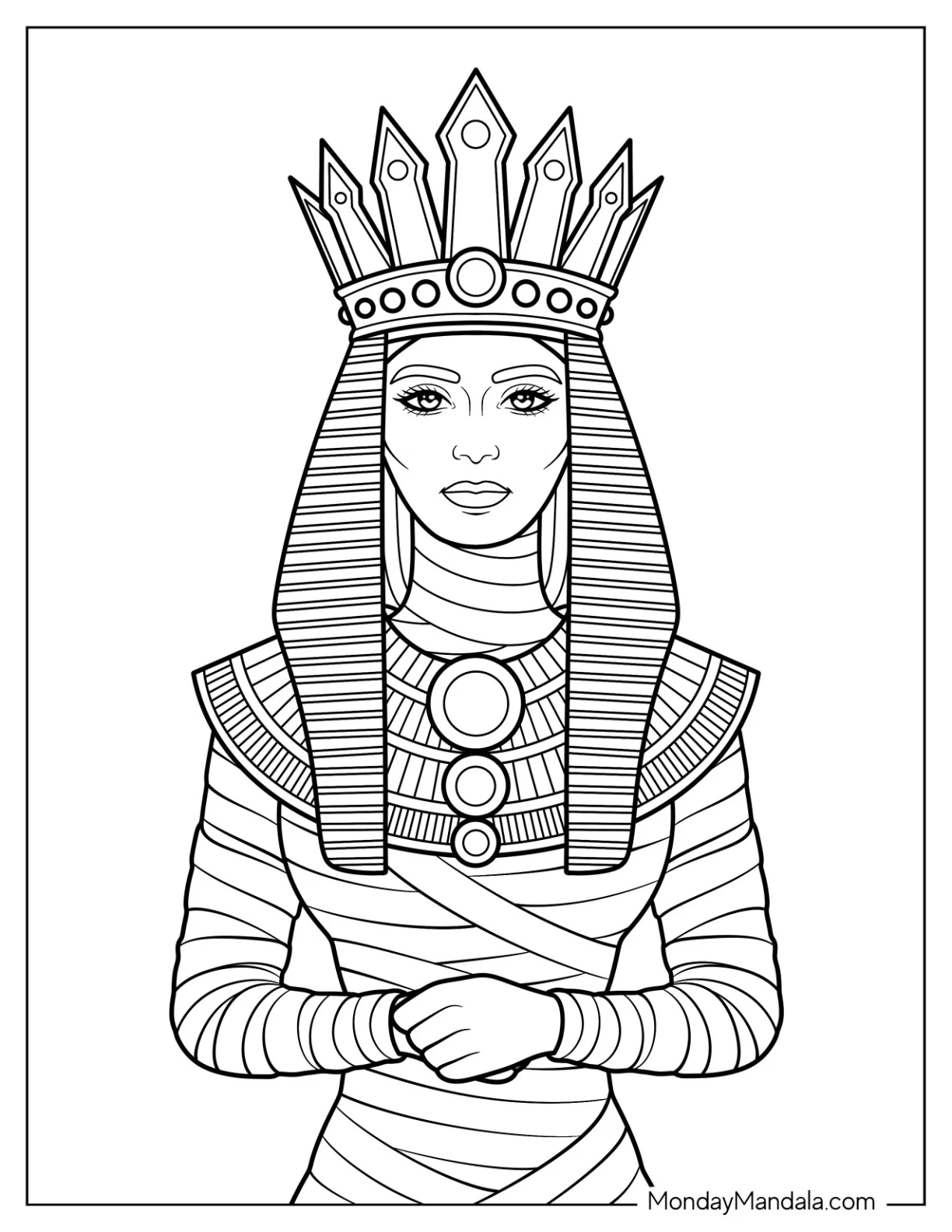 Ancient Egyptian Mummy Coloring Page Queen with Royal Crown coloring page