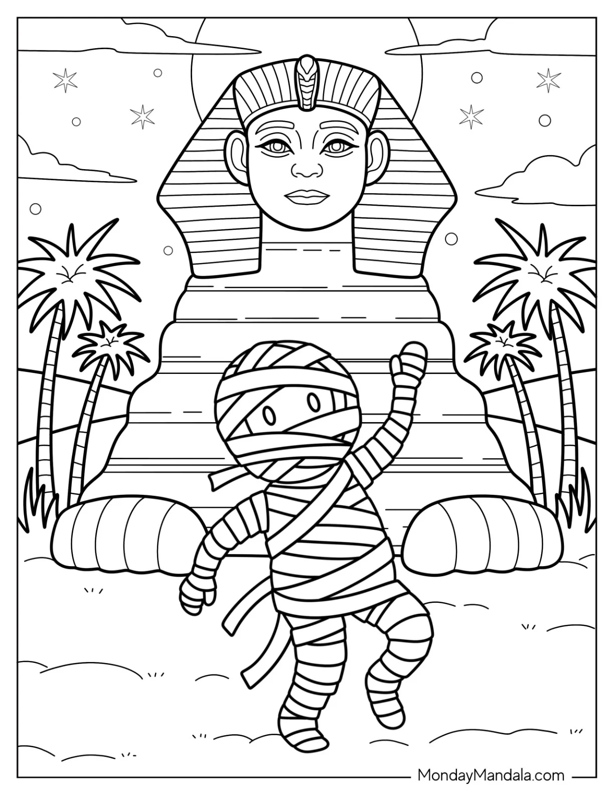 Cartoon Mummy Coloring Page Exploring the Great Sphinx of Giza coloring page
