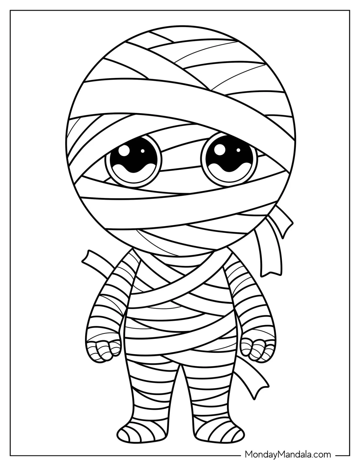 Cute Baby Mummy Coloring Page with Big Eyes for Preschoolers coloring page