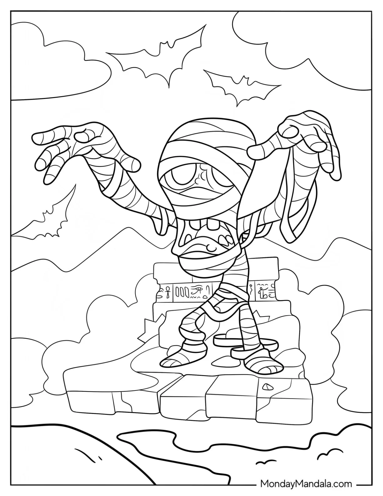 Detailed Cartoon Mummy Coloring Page coloring page