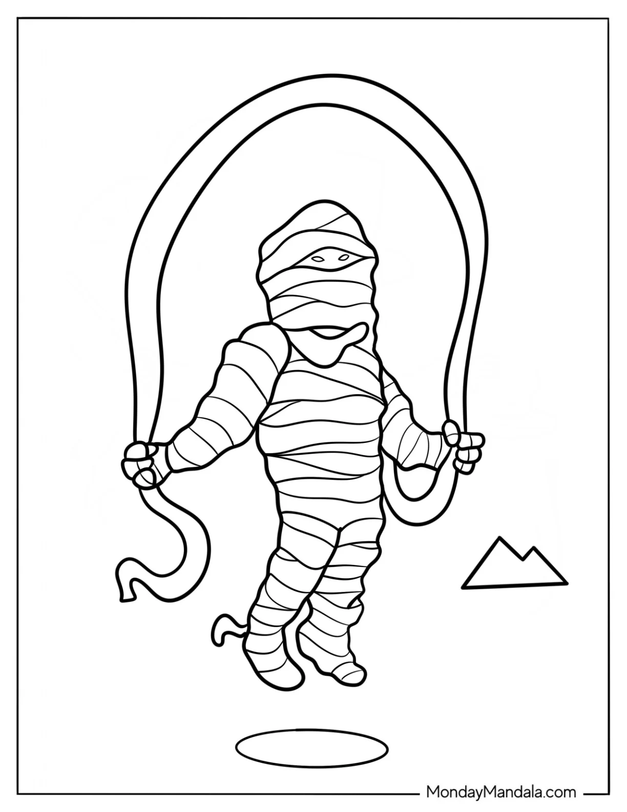 Easy Mummy Coloring Page Playing Jump Rope For Kids coloring page