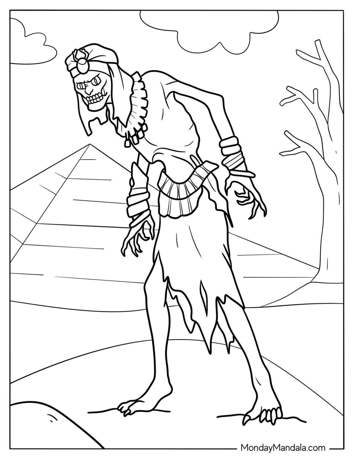 Egyptian Mummy Coloring Page Outside The Pyramid coloring page