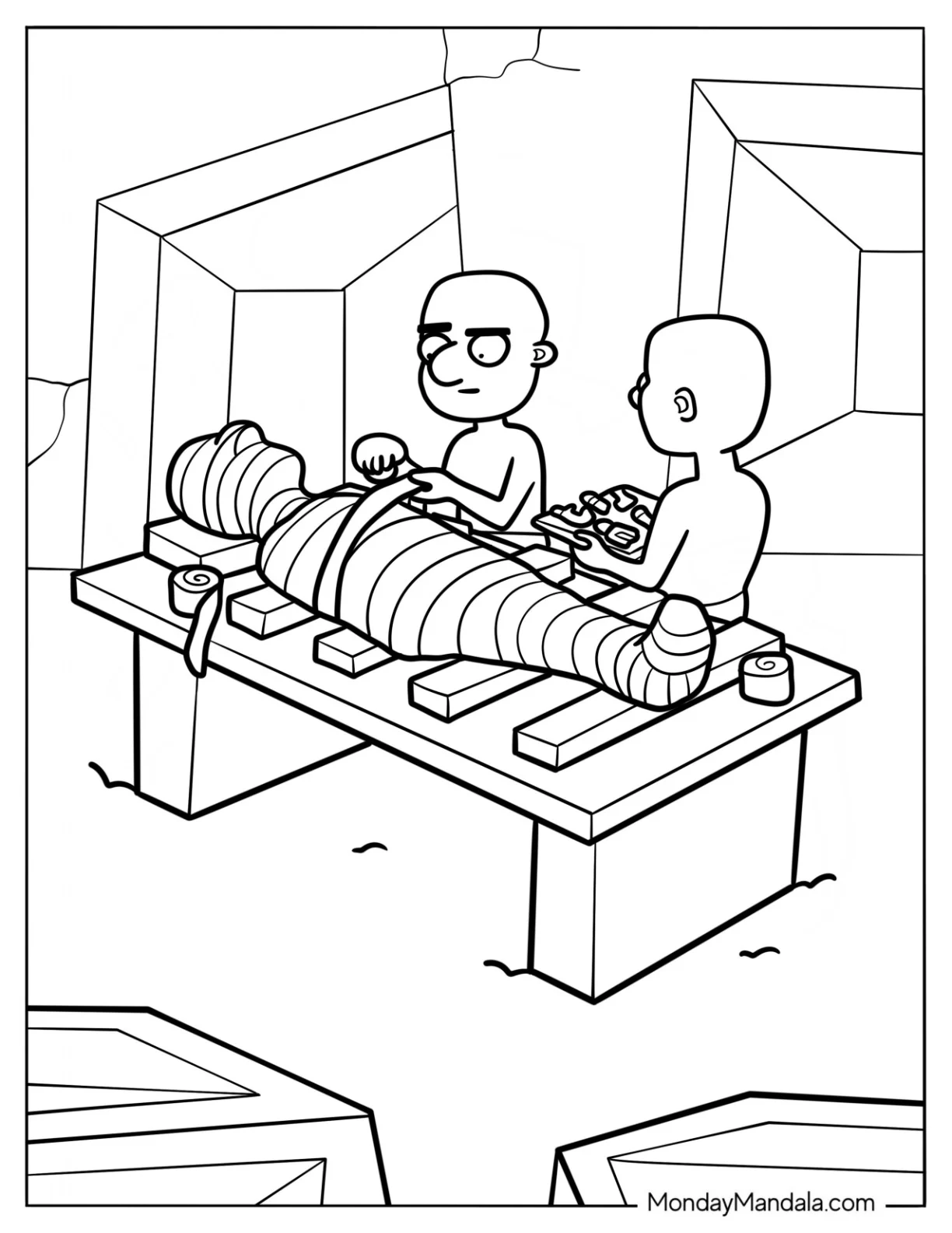 Egyptians Creating A Mummy Coloring Page coloring page — printable line art