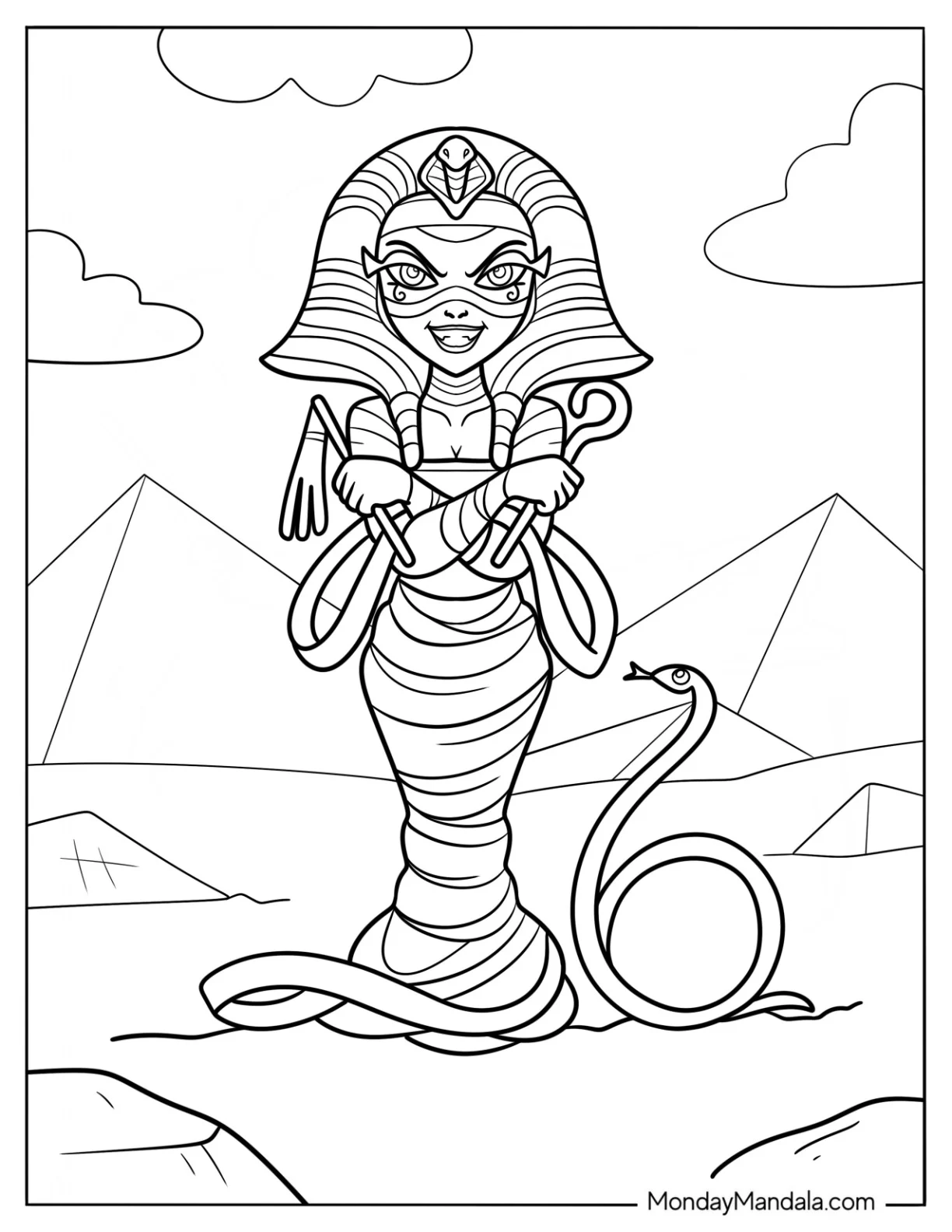Evil Female Mummy Coloring Page With Serpent coloring page