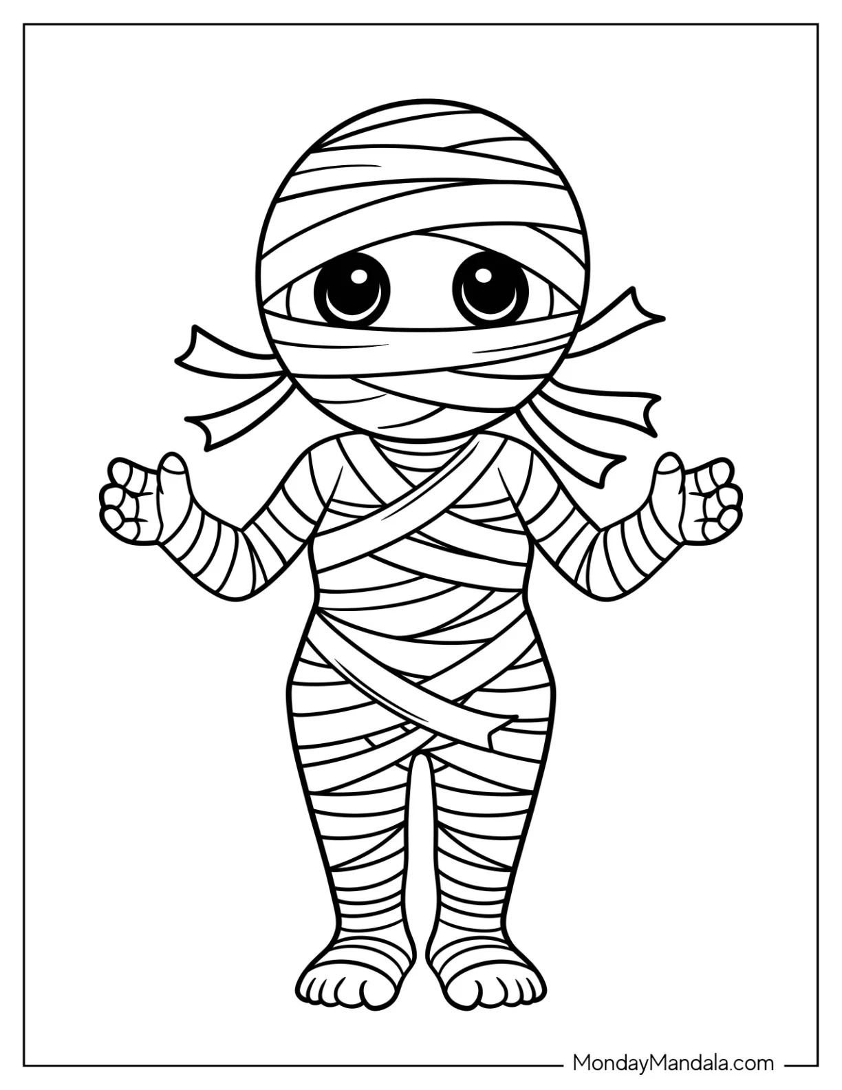 Friendly Cartoon Mummy Coloring Page with Outstretched Hands coloring page