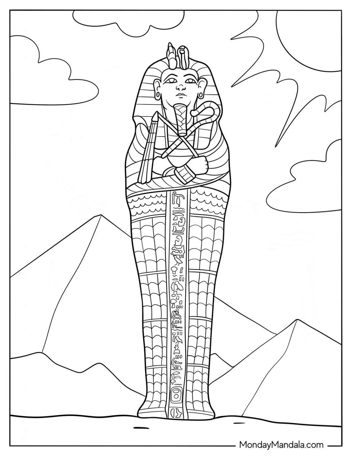 Mummy Coloring Page Of Egyptian Stone Coffin Under The Sun coloring page