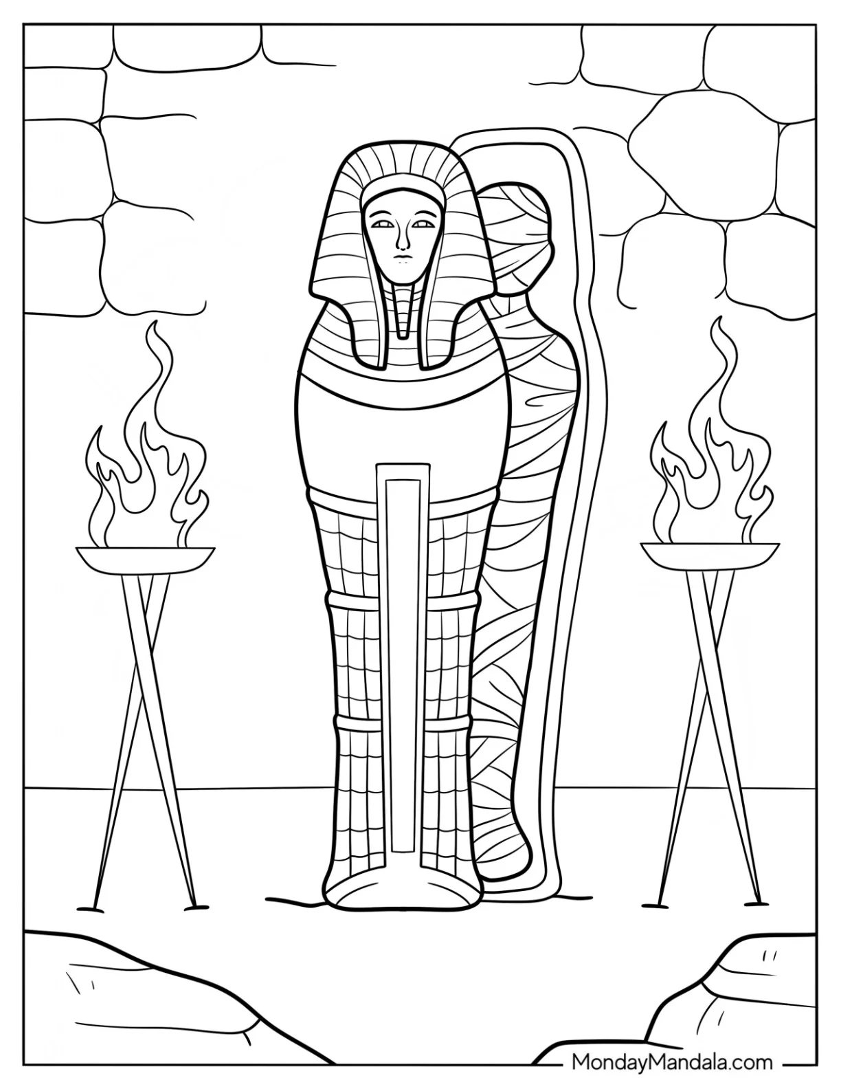 Mummy Coloring Page Of Simple Open Egyptian Coffin coloring page