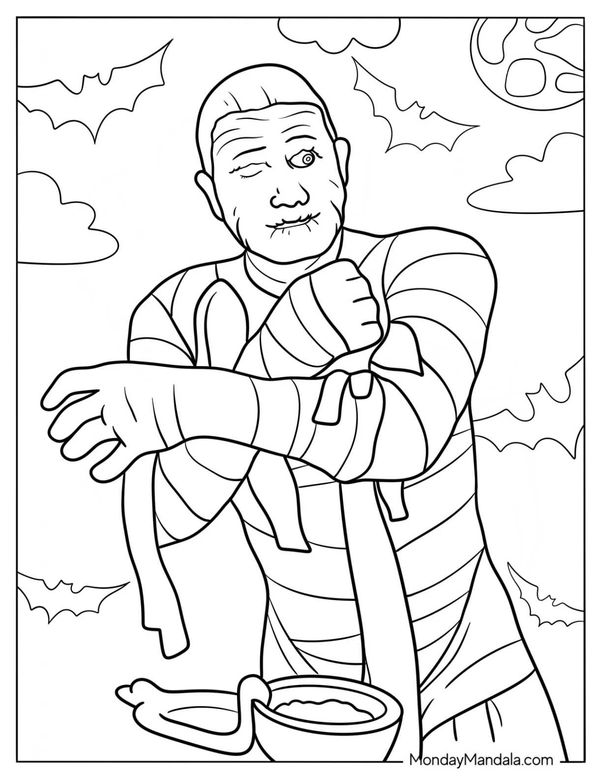Terrifying Mummy Coloring Page With No Bandages On The Face coloring page