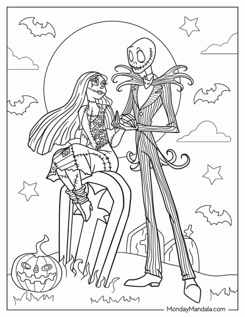 Cute Jack And Sally Coloring Page coloring page