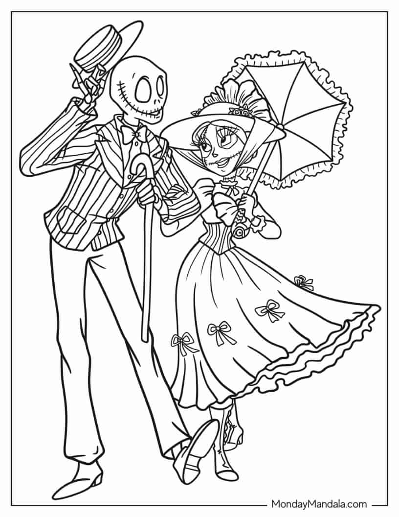 Detailed Jack And Sally Coloring Page coloring page