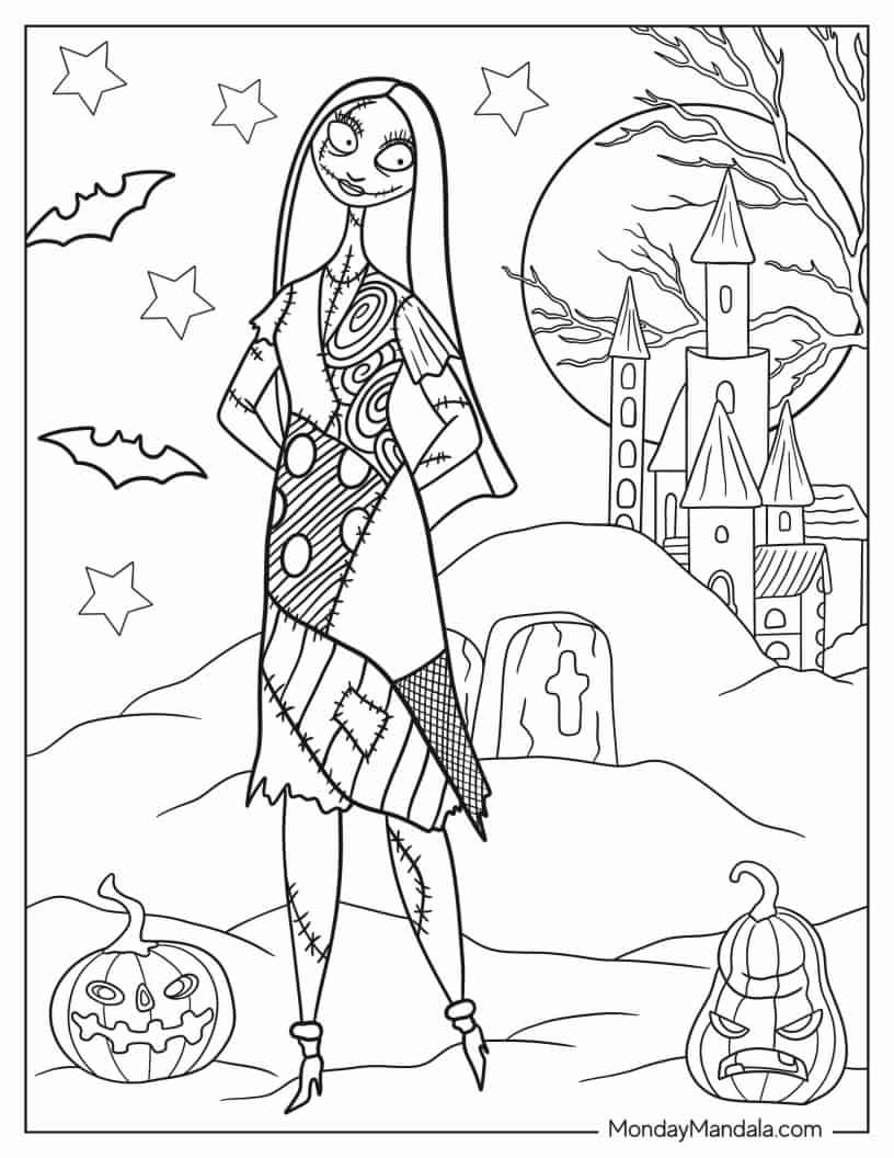 Halloween Coloring Page Of Sally coloring page — printable line art