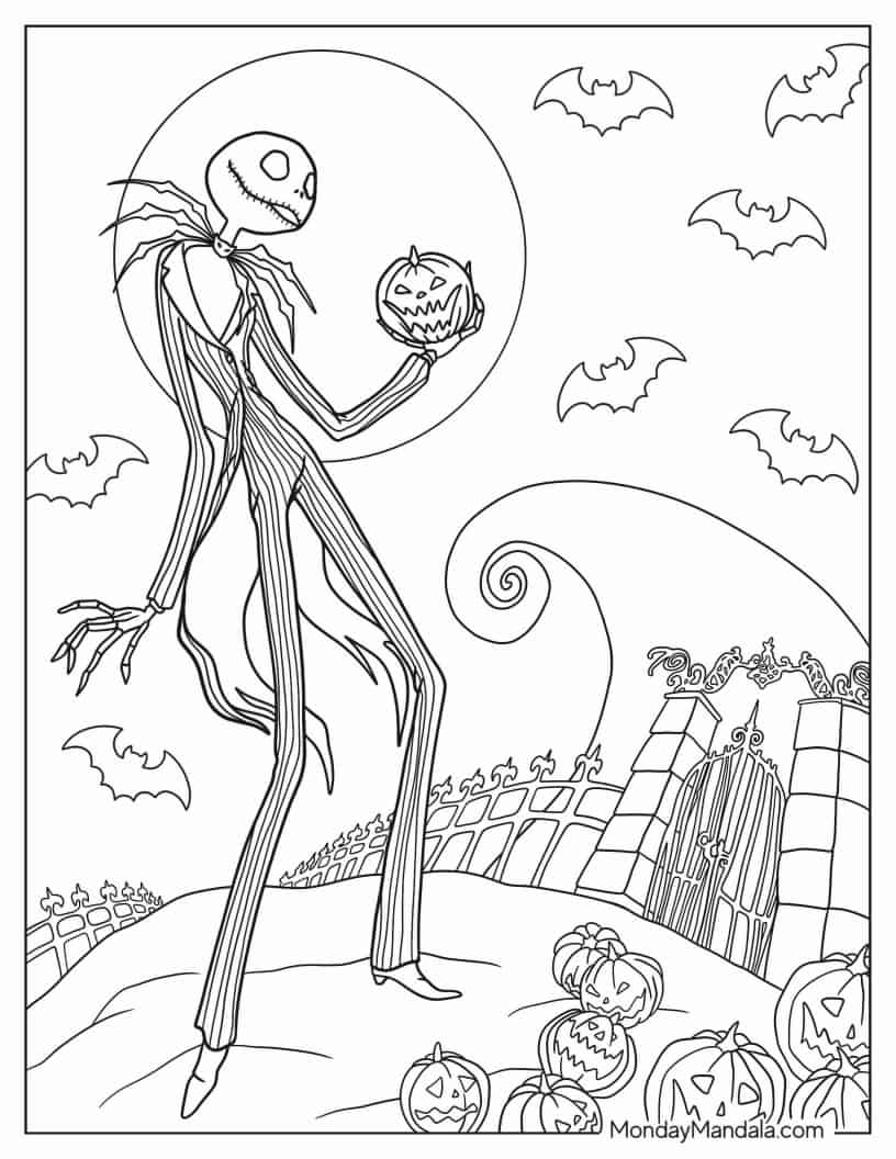 Jack Skellington Holding Jack-O-Lantern Halloween Coloring In coloring page