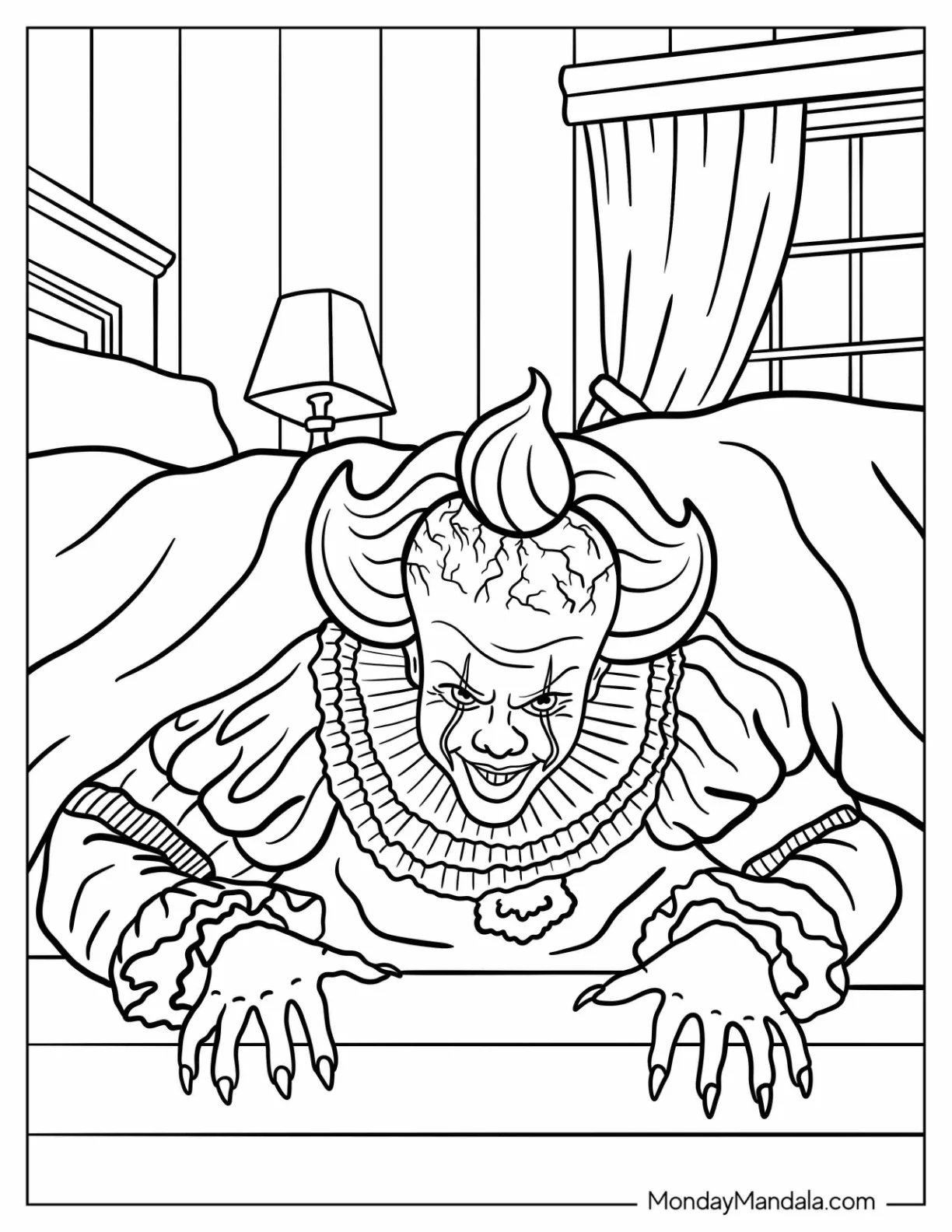 Pennywise Crawling Out A Bed Coloring Page coloring page