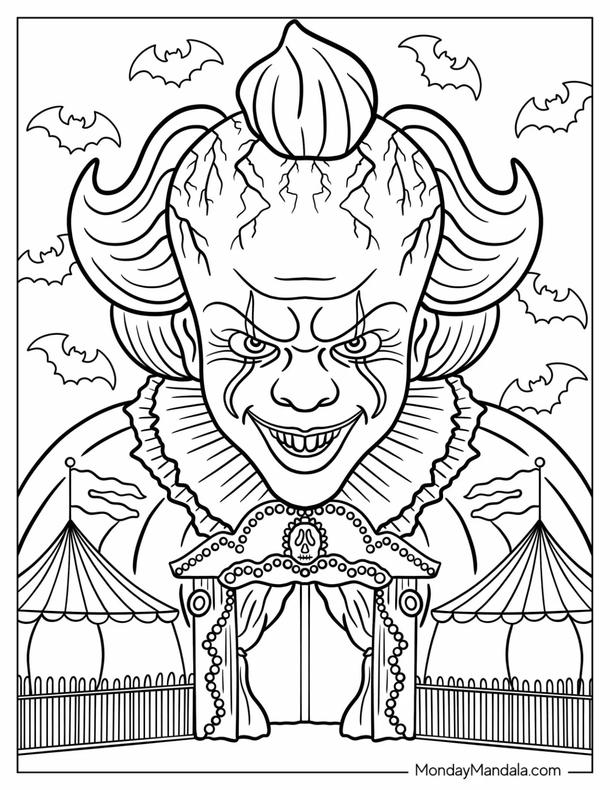 Pennywise Looming Over Circus Entrance coloring page