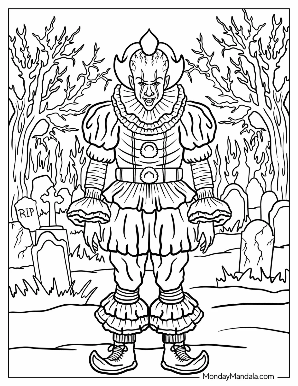 Pennywise Standing In A Cemetery Coloring Sheet coloring page