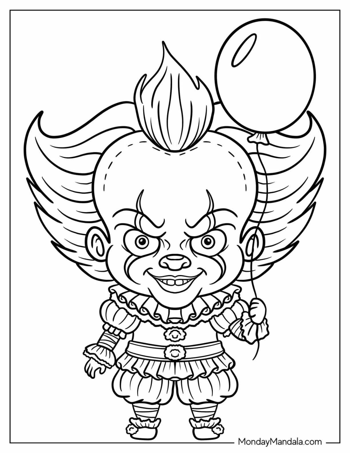 Scary Chibi Pennywise Holding A Balloon Coloring Page For Kids coloring page