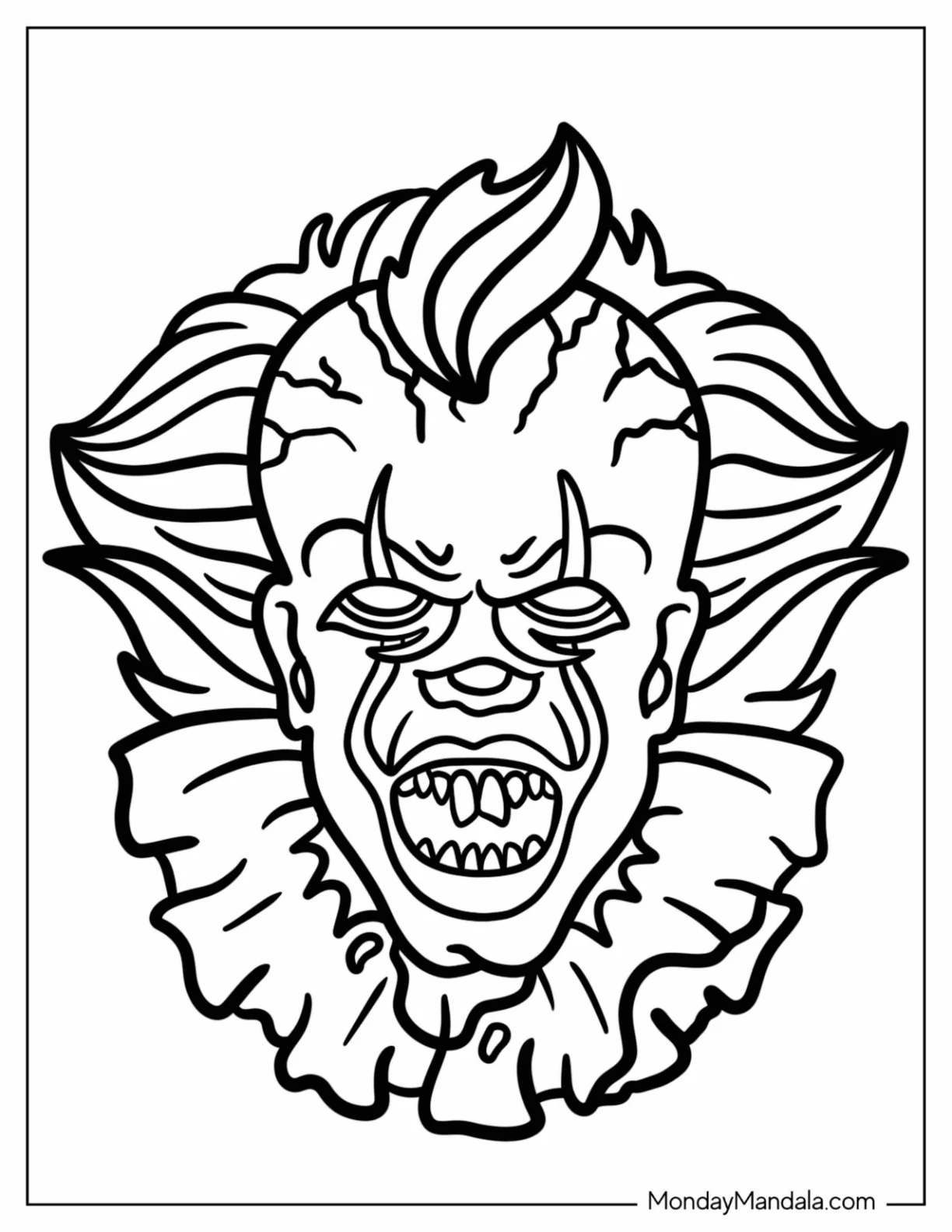 Scary Pennywise Coloring Page Of Face For Kids coloring page
