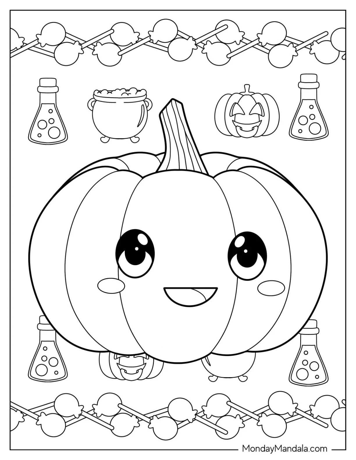 Blushing Cartoon Pumpkin Coloring Page coloring page — printable line art