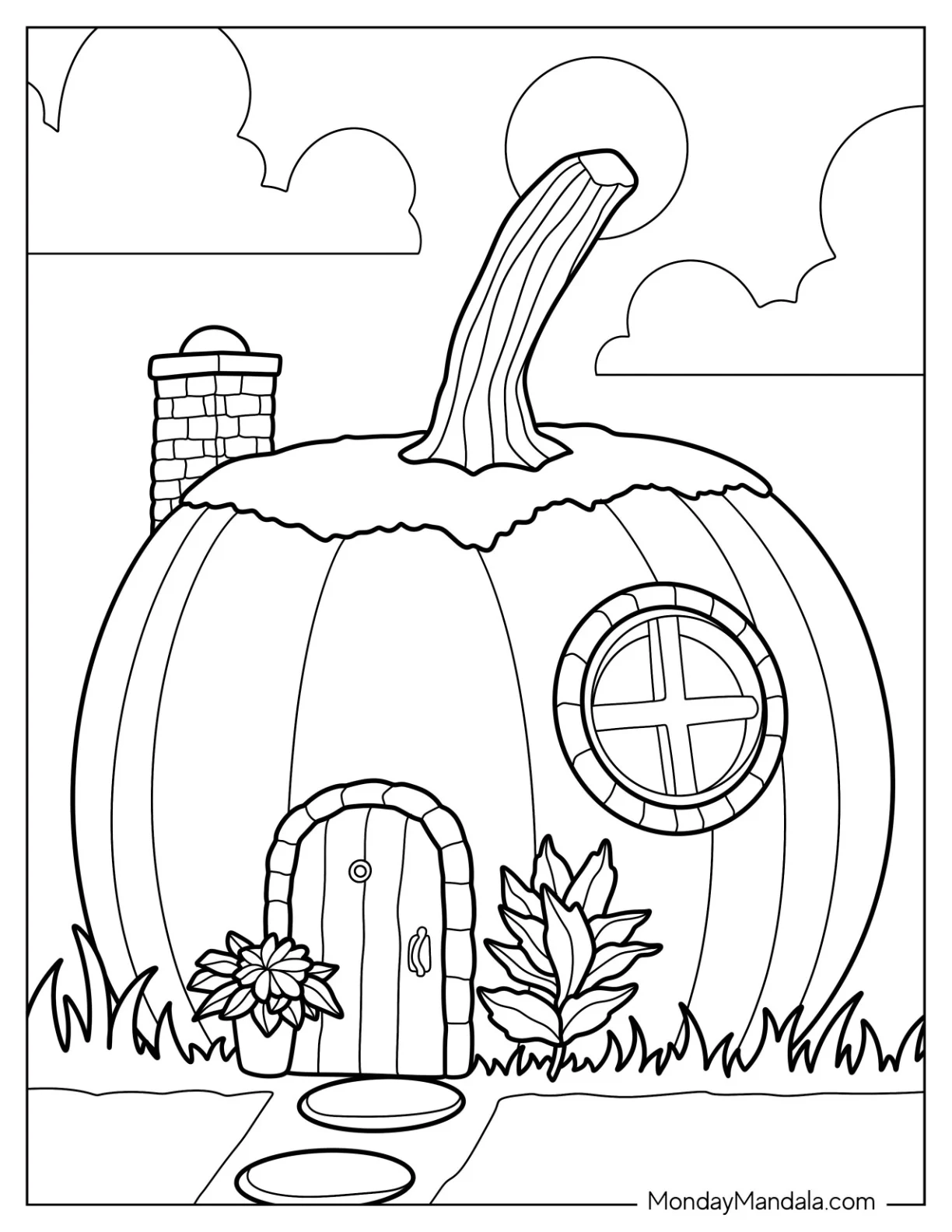 Cozy Pumpkin Coloring Page House coloring page