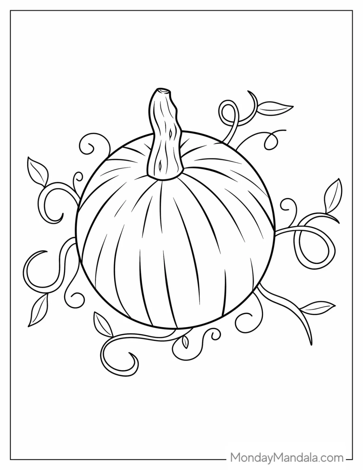 Detailed Pumpkin Coloring Page With Leaves coloring page
