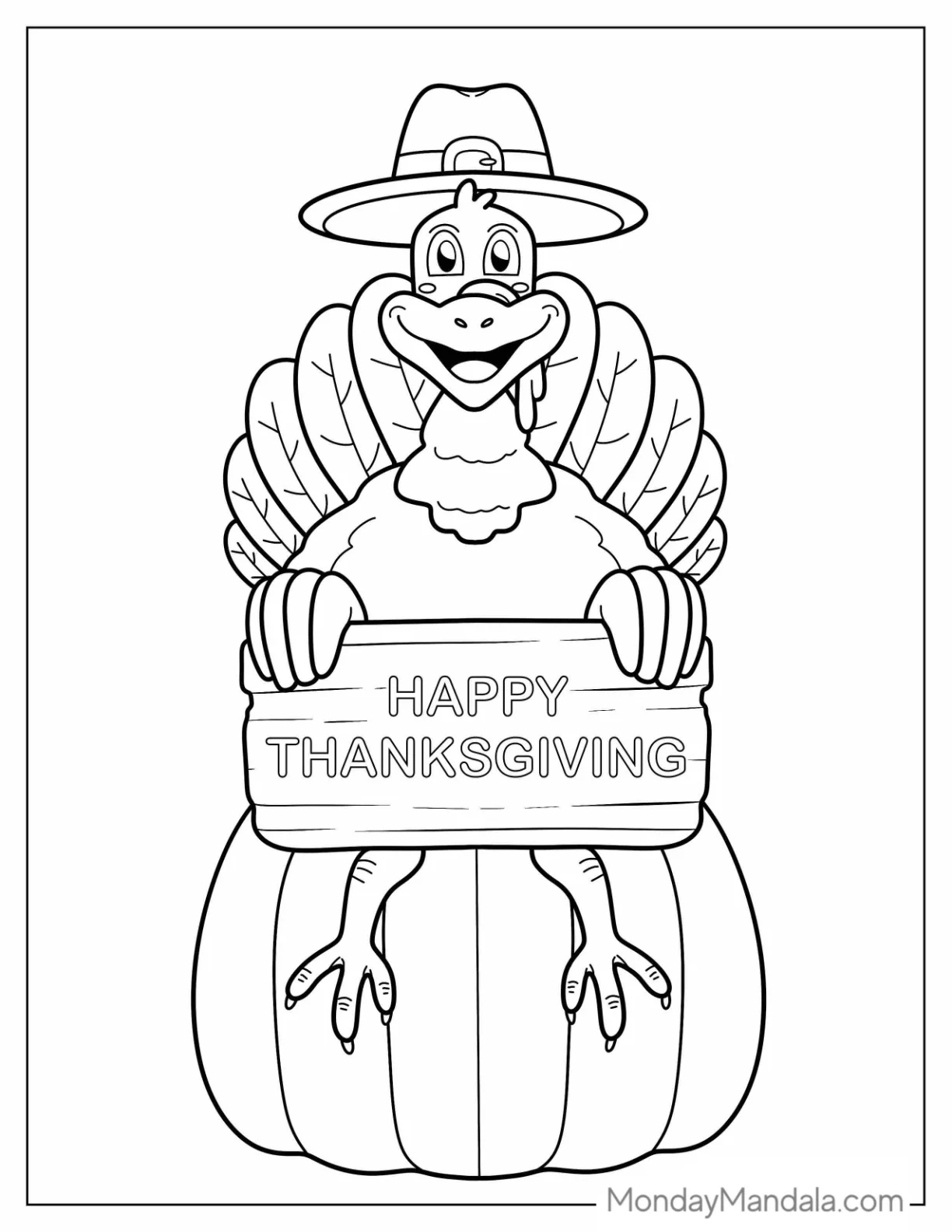 Happy Thanksgiving Turkey With Pumpkin Coloring Page coloring page