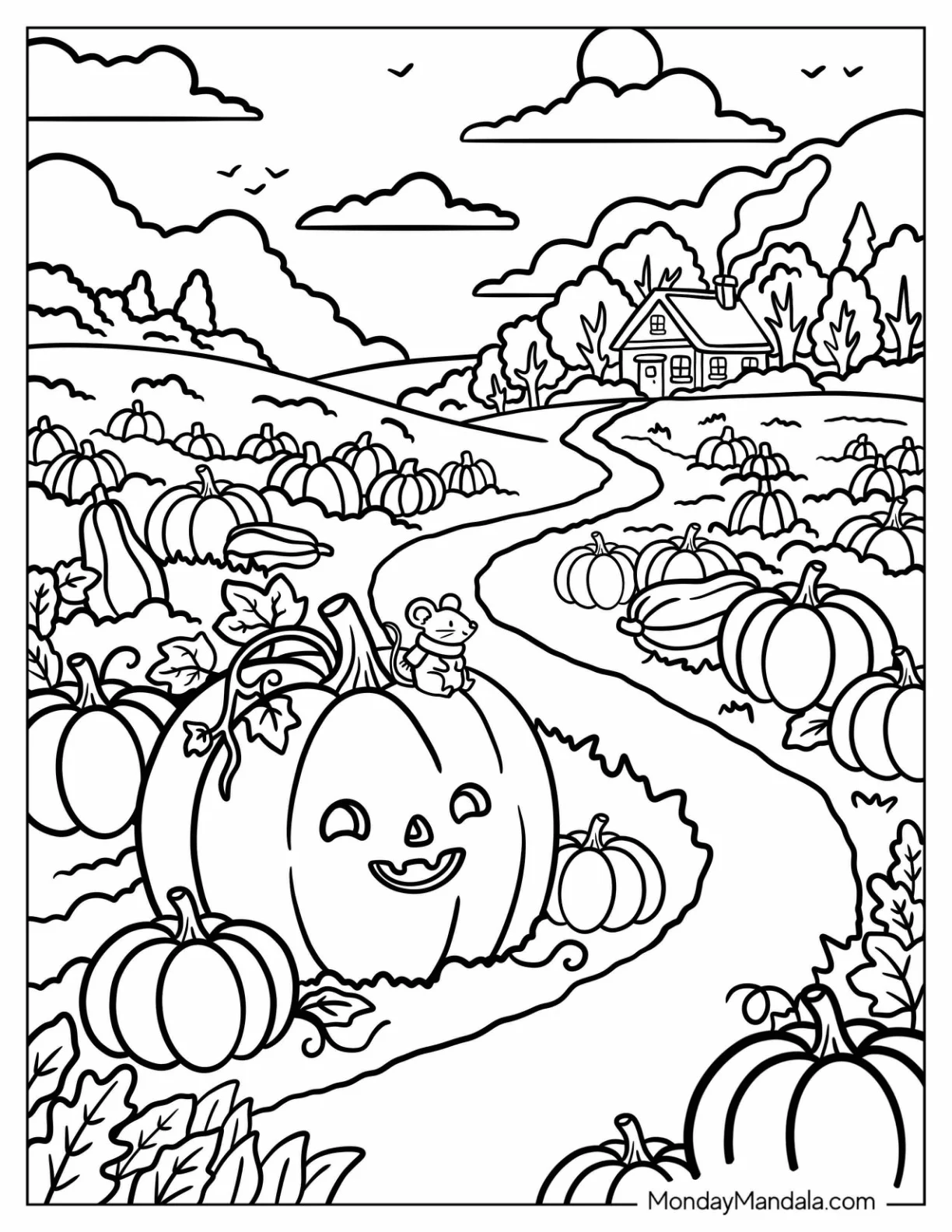 Jack o Lantern in a Pumpkin Path Coloring Page coloring page