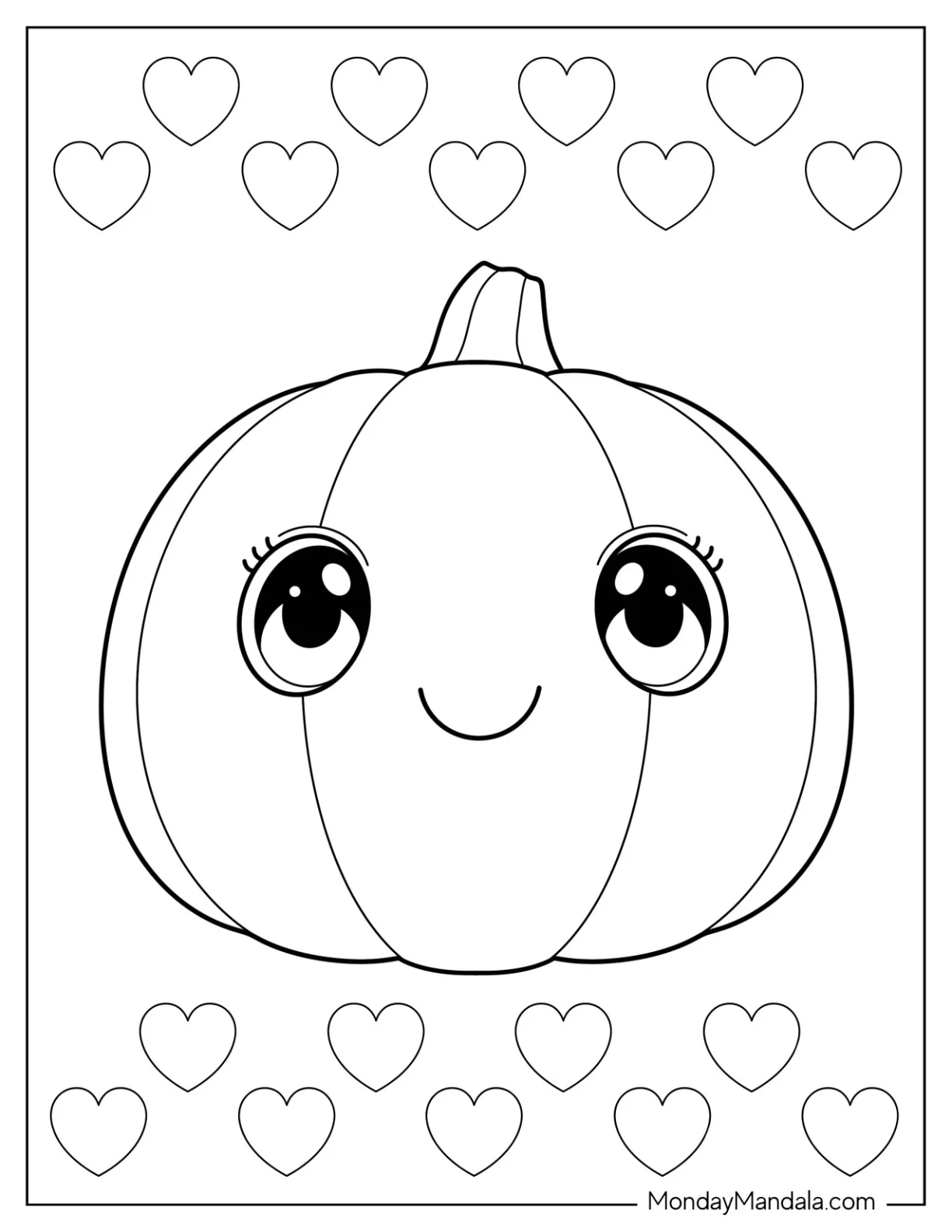 Kawaii Pumpkin Coloring Page For Preschoolers coloring page — printable line art
