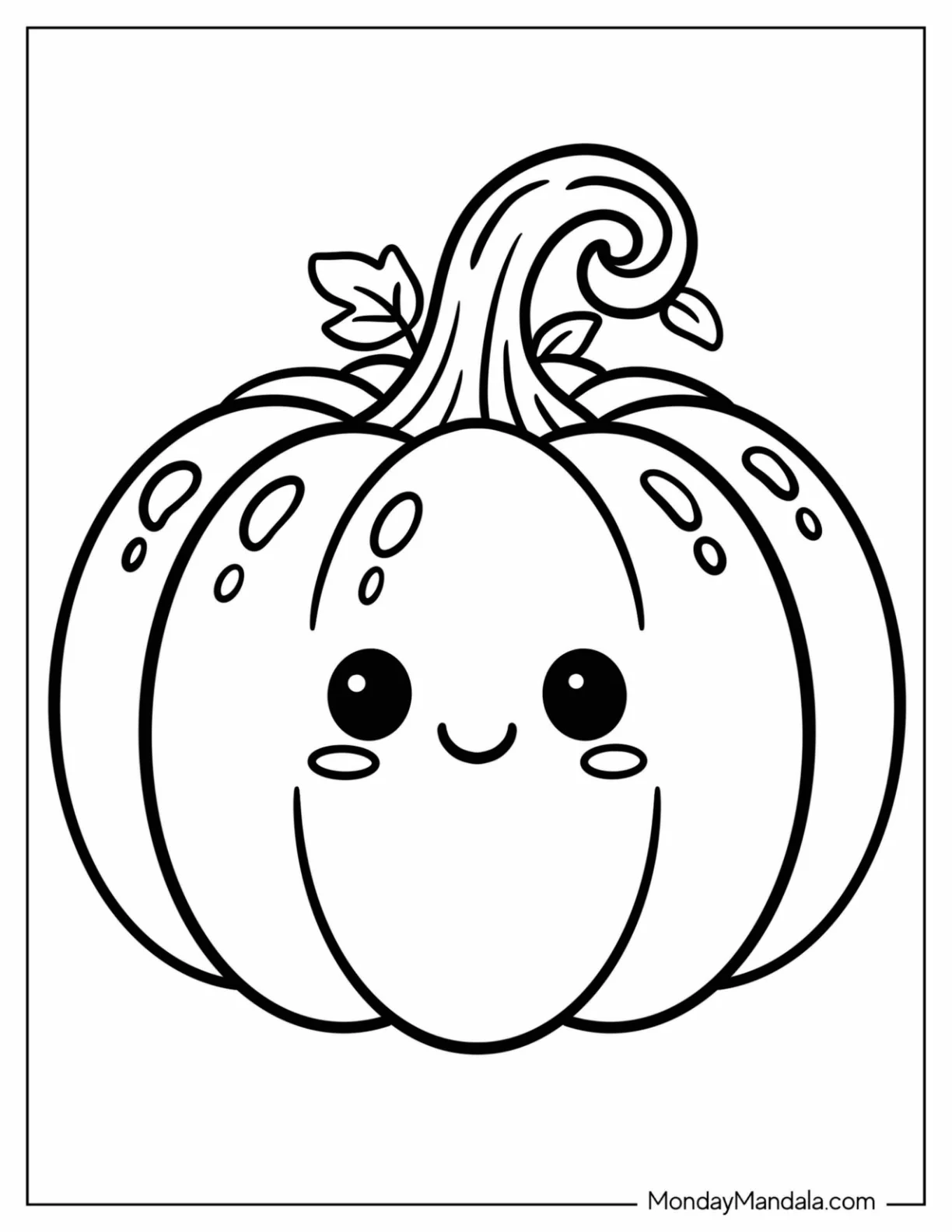 Kawaii Smiling Pumpkin Coloring Sheet for Preschoolers coloring page — printable line art